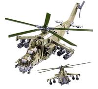 Tarcury Ensemble de Construction d'Hélicoptère d'Attaque MI-24-893 PCS Echelle 1:30 Modèle de Gunship Militaire, Ensemble de Jouets d'Armée WW2 Battle Brick avec 3 Soldats Jouets