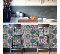 Targawerelax 24 pcs Stickers Carrelage Adhesif Mural Cuisine Salle De Bain, Credence Adhesive, Panneau Mural Decoratif, Pvc Adhesive Murale, Stickers Muraux Autocollant, Rose vert Élégant