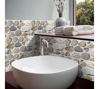 Targawerelax Rétro Givré Stickers Carrelage Adhesif Mural Cuisine Salle De Bain, Credence Adhesive, Pvc Adhesive Murale, Stickers Muraux Autocollant, galets fauves effet pierre