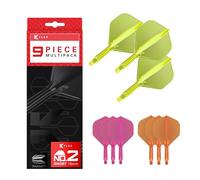 Target Darts K-Flex Integrated Dart Flights and Shafts, Tige Courte (19mm), No.2 Flight, Paquet de 9, Rose Fluo, Orange et Jaune