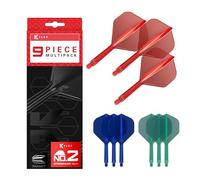 Target Darts K-Flex Integrated Dart Flights and Shafts, Tige intermédiaire (26mm), No.2 Flight, Paquet de 9, Rouge, Bleu et Vert