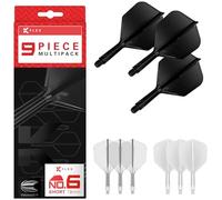 Target Darts K-Flex Integrated Dart Flights and Shafts, Tige Intermédiaire (26mm), No.6 Flight, 9-pack Bundle, Noir, Blanc et Transparent | Kflex 2 In 1 Flight and Stem, Professional Darts Accessories