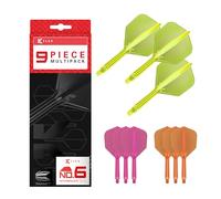 Target Darts K-Flex Integrated Dart Flights and Shafts, Tige Intermédiaire (26mm), No.6 Flight, 9-pack Bundle, Rose Fluo, Orange et Jaune | Kflex 2 In 1 Flight and Stem, Professional Darts Accessories