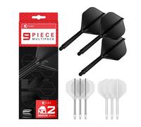 Target Darts K-Flex Integrated Dart Flights and Shafts, Tige Moyenne (33mm), No.2 Flight, Paquet de 9, Noir, Blanc et Transparent