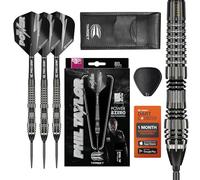 Target Darts Phil Taylor Power 8-Zero 4 Noir Pointe en Acier Fléchettes à Pointe Suisse, 80% Tungstène Fléchettes, P8Z4, 23G | Fléchettes Player Edition avec Pointes suisses, Outil SP