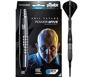 Target Darts Phil Taylor Power 9-Five Gen 4 Jeu de fléchettes à Pointe Souple 95% tungstène 18 g