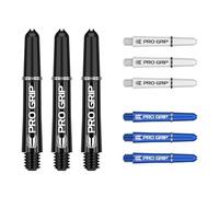 Target Darts Pro Grip Shafts - Set of 9 | 3 Colours, Black/White/Blue | Courte, 34mm | Dart Stems, Accessoires de fléchettes Professionnels, 2BA Shaft Multipack avec Anneaux