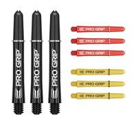 Target Darts Pro Grip Shafts - Set of 9 | 3 Colours, Black/Yellow/Red | Intermédiaire, 41mm | Dart Stems, Professional Darts Accessories, 2BA Shaft Multipack with Rings