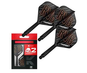 Target Darts Raymond Van Barneveld K Flex Flights and Shaft System, No.2 | Pack de 3 Accessoires de fléchettes Kflex All in One Flights | Potence de fléchette K-Flex Court/Intermédiaire/Moyenne