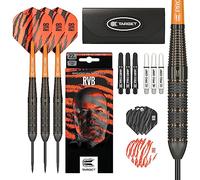 Target Darts Raymond Van Barneveld RVB 22G Jeu de fléchettes avec pointe en acier et laiton - Coffret cadeau d'accessoires supplémentaires, fléchettes de joueur, kit de fléchettes complet, pochette de