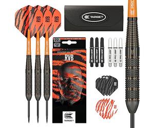 Target Darts Raymond van Barneveld RVB Lot de fléchettes avec pointe en acier et laiton 22 g | Coffret cadeau d'accessoires de fléchettes | Comprend des fûts de fléchettes, des tiges de fléchettes Pro