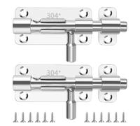 Targette en Acier Inoxydable,2 PCS Loquet Verrou de Porte avec Vis,Boulons de Verrouillage de Porte,Verrou Porte Coulissante,Trou pour Cadenas Loquet de Porte Coulissant pour Chambre,Jardin, Clôture
