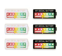 Targonix Lot de 6 broches de batterie sociale, 2 variantes de design avec 7 émotions, broches amusantes pour vêtements, sacs, fêtes et bureau