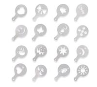 Targonix Lot de saupoudreurs de cacao avec pochoirs pour cappuccino, seize modèles d'impression de café en plastique PP, saupoudreur pour cacao, sucre en poudre et farine dans la cuisine, la maison et