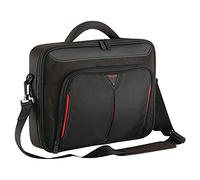 Targus Classic+ Clamshell Sacoche pour Ordinateur Portable 14", Sac à Bandoulière Homme Femme, Mallette Ordinateur Portable avec Station de Travail - Noir/Rouge, CN414EU