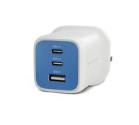 HyperJuice Flex - Adaptateur secteur - GaN - 65 watt - 3 connecteurs de sortie (2 x USB-C, USB) - bleu tuba
