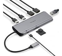 Targus Station d'accueil mobile double vidéo avec transmission de puissance EPR de 140 W, double HDMI 4K @ 60 Hz, USB-C et USB-A 10 Gbit/s, lecteur SD/microSD, Gigabit Ethernet, design EcoSmart