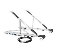Targus Support pour ordinateur portable avec station d'accueil intégrée - Support pliable pour PC et MacBook - Support pliant USB-C avec ports - Argent/Noir, AWU100005GL