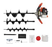 Tarière à essence 52 cc 2 temps, 1460 W, avec embouts de 4", 6", 8", réservoir de carburant de 1,2 l, poteaux de clôture, tarière, pelleteuse, portable