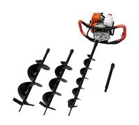 Tarière à essence 52 CC - 2 temps - 2,4 HP - 8500 tr/min - Avec réservoir de carburant de 1,2 l - 3 forets de diamètre (100, 150, 200 mm) - Outils de jardinage