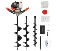 Tarière à essence 52 cc 2 temps avec 3 forets (100/150/200 mm) + tige d'extension + kit d'accessoires de jardin 8500 tr/min 1460 W pour poteaux de clôture, jardinage, mise sur pieu