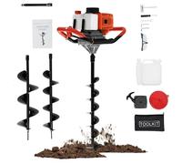 Tarière à essence 52 cc avec 3 forets (100/150/200 mm) | 1,98 CV & profondeur de perçage 108 cm | Économie de carburant 600 g/kWh + amortissement des vibrations | Avec rallonge et kit d'accessoires