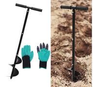 Tarière de jardin manuelle - Avec gants - Diamètre : 150 mm - Outil de plantation pratique pour fleurs, plantes, arbustes, arbustes