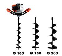 Tarière thermique 52 cm3, 3 CV + lot de 3 mèches (100, 150 et 200 mm)