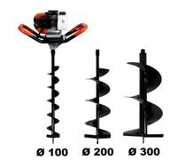 GT GARDEN - Tarière thermique 52 cm3, 3 CV + lot de 3 mèches (100, 200 et 300 mm)