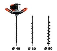 Tarière thermique 52 cm3, 3 CV + lot de 3 mèches (40, 60 et 80 mm)