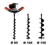 GT GARDEN - Tarière thermique 52 cm3, 3 CV + lot de 3 mèches (80, 100 et 150 mm)