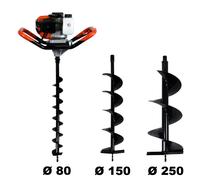 GT GARDEN - Tarière thermique 52 cm3, 3 CV + lot de 3 mèches (80, 150 et 250 mm)