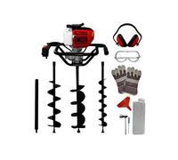 Tarière Thermique 52cc Foreuse à Essence avcec 3 Forets 82cm avec Ø 102 mm, 152 mm & 200 mm [Entonnoir, Trousse d'outils & Kit EPI INCLUS] Rallonge 60 cm - Jardinage, Creuser, Digger,