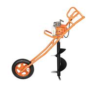 Tarière Thermique 63cc 2 Temps Brouette 2,2kW Foret 30cm Orange EU | châssis brouette monoroue, foret 30cm, poignées ergonomiques, silencieux, réservoir 1,3L, sols et jardins