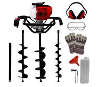Tarière Thermique 52cc Foreuse à Essence avcec 3 Forets 82cm avec Ø 102 mm, 152 mm & 200 mm [Entonnoir, Trousse d'outils & Kit EPI INCLUS] Rallonge 60 cm - Jardinage, Creuser, Digger,