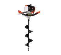 Tarière Thermique Motorisée 52cc, Tariere Thermique 2 Temps Pour Jardin, Perceuse Terre Essence Avec 3 Mèches (10/15/20cm), Rallonge et Accessoires, Trou, Clôture, Plantation, Orange