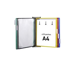 Tarifold Fr 414109 - Support Kit Mural document Tarifold métal, 10 pochettes A4 assortie, Présentation documents