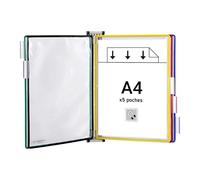 Tarifold Fr 416169 - Kit Support Mural Dos Magnétique et 5 pochettes A4 PVC pivots métal, couleur Assortie