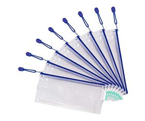 Tarifold Fr 509041 Lot de 8 pochettes en plastique à carreaux format zippé Transparent pour le bureau, les voyages, l'école, la maison, bleu, 25 x 13 cm