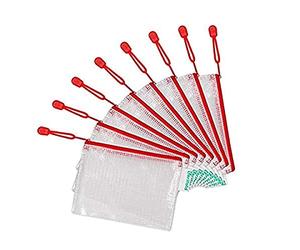 Tarifold Fr 509063- Lot de 8 Pochettes Plastique Format A6 Zip, Fermeture éclair Document Chemises transparentes Dossier pour Bureaux, Voyage, école, Maison, Couleur Rouge