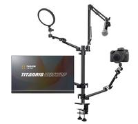 TARION Support de Bras pour caméra en Streaming : Support de Bureau réglable 4 en 1 avec 1 Perche Micro + 3 Bras articulés pour caméra Ring Light Moniteur/Ordinateur Support de Diffusion en TitanRig