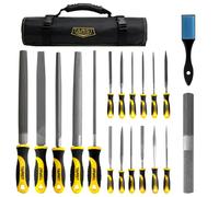 TARIST Lot de 19 limes métalliques et râpes comprenant une lime plate/demi-ronde/ronde/triangulaire/lime 4 voies/12 limes aiguilles/pinceau/sac à outils roulants, fonctionne pour le métal, le bois