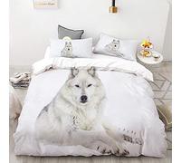 TARIZPPG Couette Parure De Lit avec Loup Blanc Animal Housse de Couette et Taie Garçon Les Jeunes Parure de lit Simple Double King 200cm x 200cm