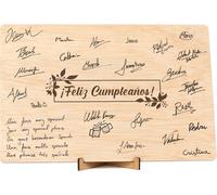Tarjeta De Cumpleaños En Madera. Regalo Libro De Firmas Cumpleaños Hombre O Mujer Amigos Compañeros Trabajo (Feliz Cumpleaños)