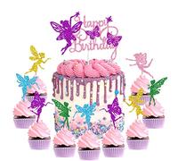 Tarklanda 31 Pièces Décoration Gâteau Topper Fée Cake Topper Happy Birthday Topper Gateau Fairy Cupcake Topper Gâteau d'anniversaire pour Fille Enfants Fête d'anniversaire Baby Shower