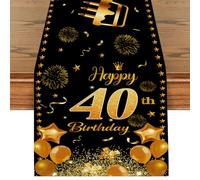Tarklanda Nappe de Table Anniversaire 40 Ans Noir et Or Joyeux Anniversaire 35x180cm Polyester Romantique Elegant