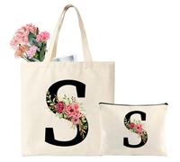 Tarklanda Personnalisé Alphabet Sac en Toile, Tote Bag Initiale, Sac Fourre Tout Femme, Cadeau pour Femme, Amie, Demoiselle d'honneur, Idéal Cadeau pour Anniversaire, Mariage, Fête des mères (S)