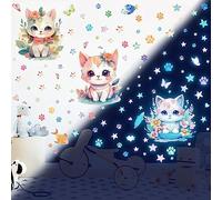 Tarklanda Sticker Mural Phosphorescent Chat Étoile Lumineuse Plafond Stickers Muraux Autocollant Mural Chat Stickers Muraux Enfants Papillon Décoration Chambre Enfant et Bébé Deco Chambre Fille Bleu