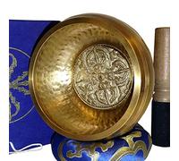 TARORO Bol chantant tibétain ~ 7 Métaux, Ø12 cm, originale du Népal, faite à la main ~ Set avec coussin, maillet et coffret bleu ~ Méditation, Chakra et thérapie du son