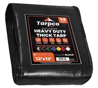 Tarpco Safety Extra Heavy Duty 14 Mil Tarp Cover, Waterproof, UV Resistant, Rip and Tear Proof, Poly Tarpaulin with Reinforced Edges for Roof, Camping, Patio, Pool, Boat (Black 12′ X 12′)